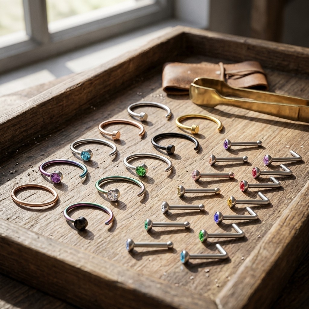 30 Pieces Mixed Nostril Nose Rings Premium Stainless Steel Piercing Ornament Set