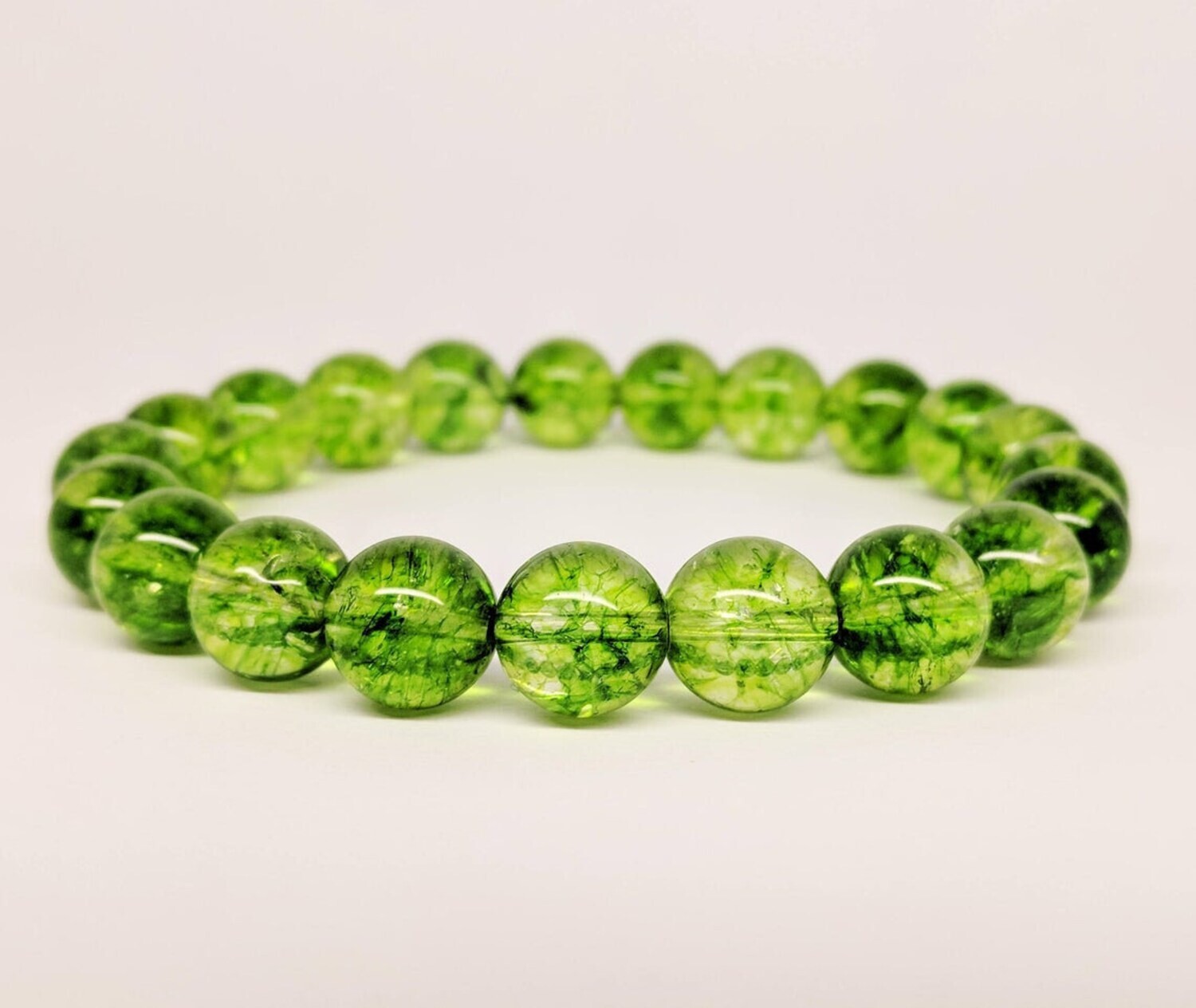 Natural Peridot Stone Bracelet Green Crystal Beads Stretch Bracelet Handmade