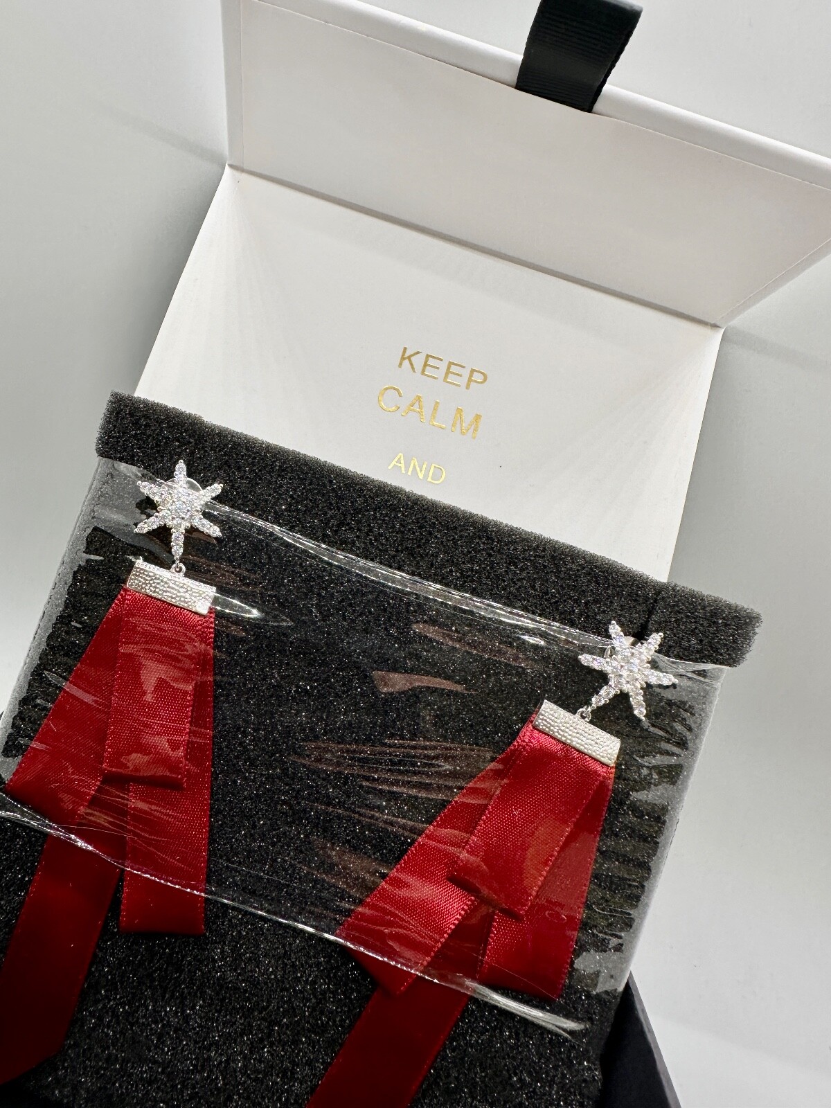 HEFANG Red Ribbon Full Zircon Earrings Stud Dangle Women Christmas Jewelry Gift