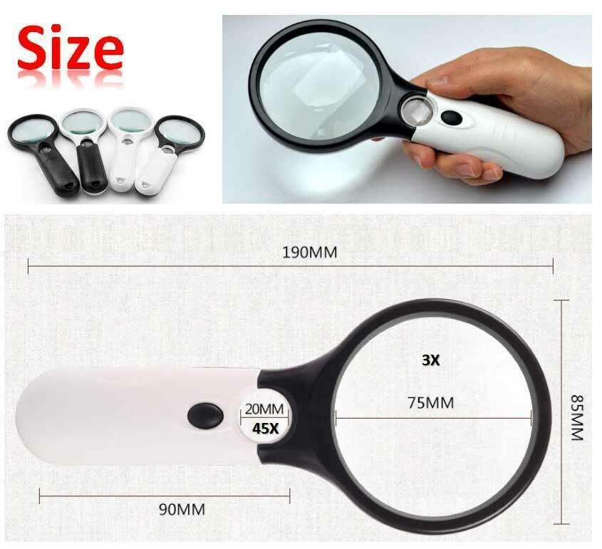 45X Magnifying Glass Handheld Magnifier 3 LED LightJewelry Reading Lens Loupe