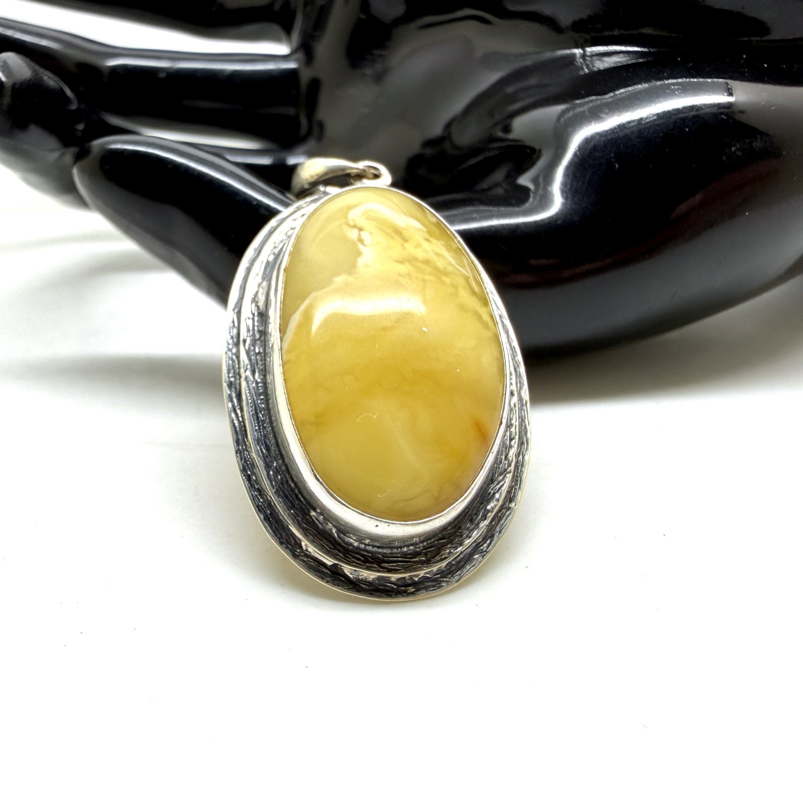 Silver landscape Whole Stone natural Amber Pendant 9.8g