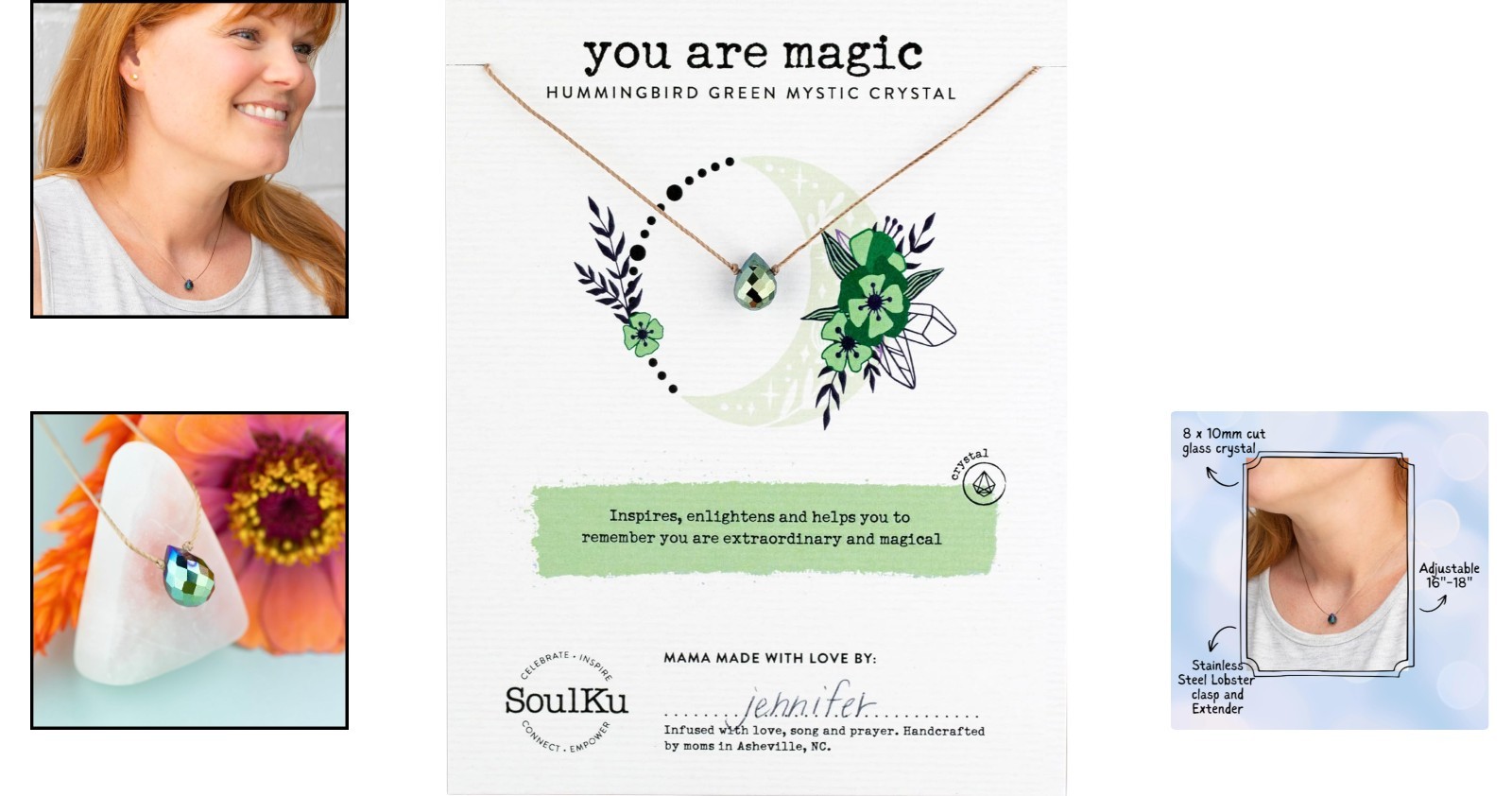 Motivational Handmade Necklace with Teardrop Crystal Pendant – 16-18 Inches