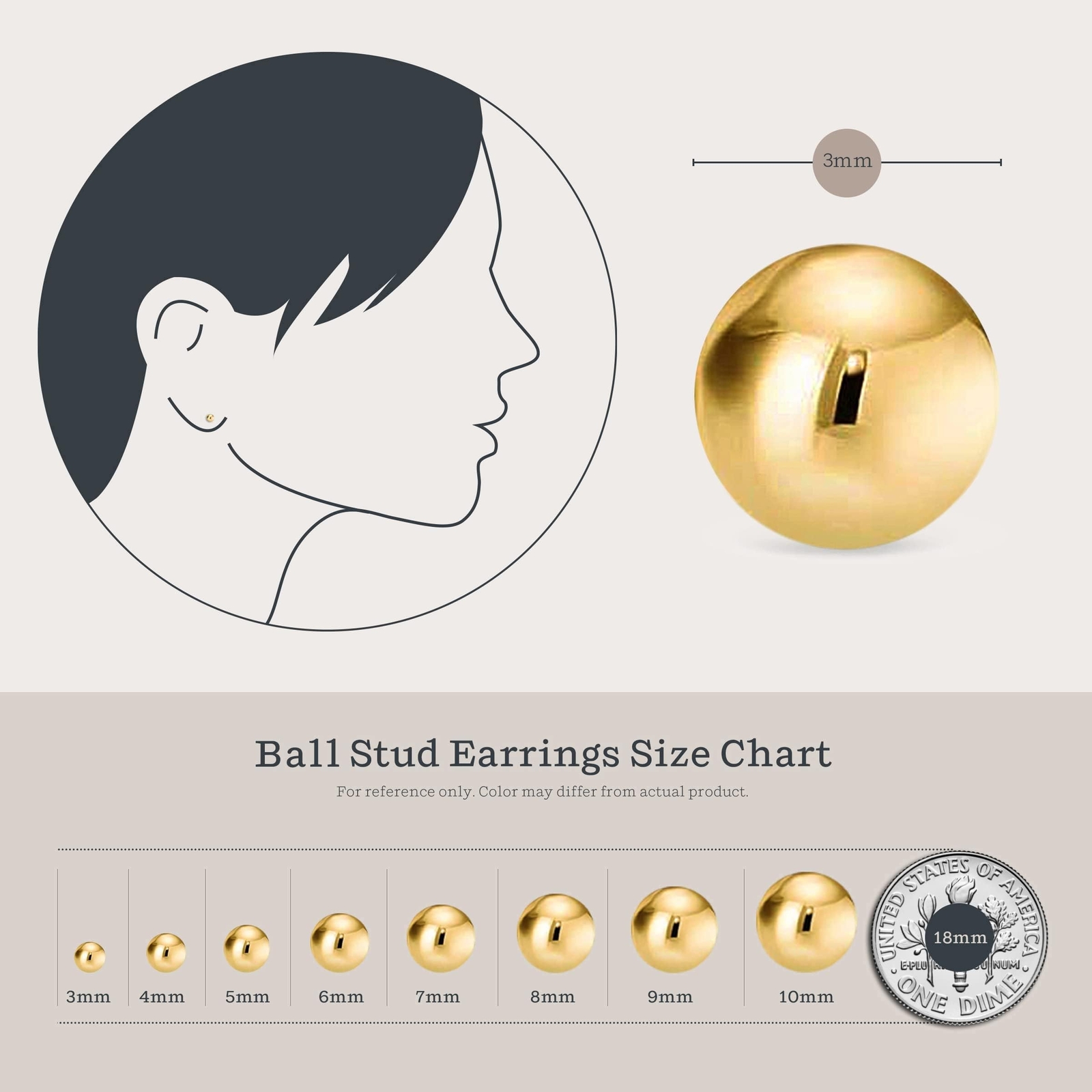 Kezef 14K Gold Stud Earrings for Women 14 k Real Gold Earrings, Solid Ball Fi…