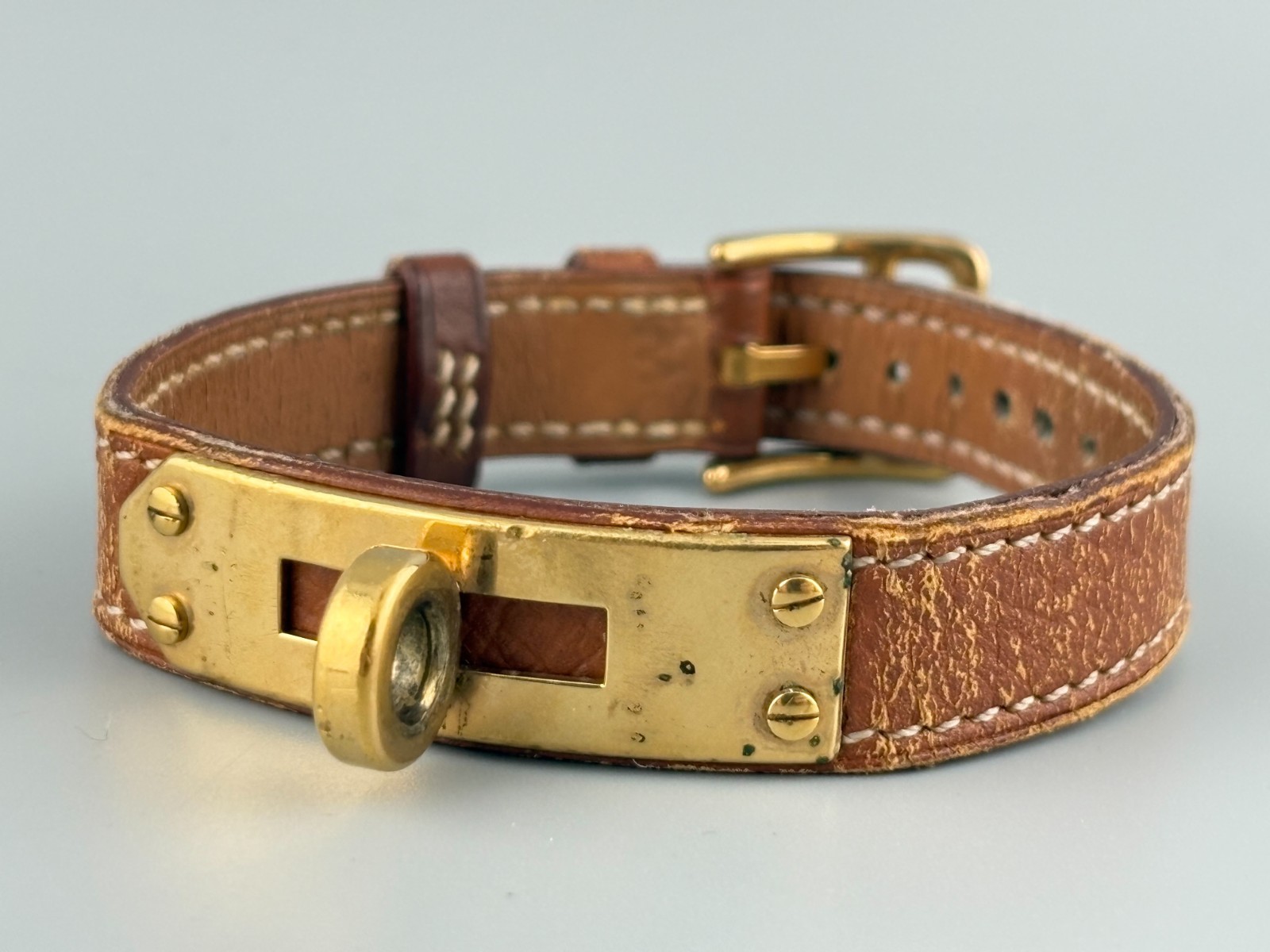 [Very Good] HERMES Kelly Gold Swiss Qz Women’s Padlock Watch Brown Belt