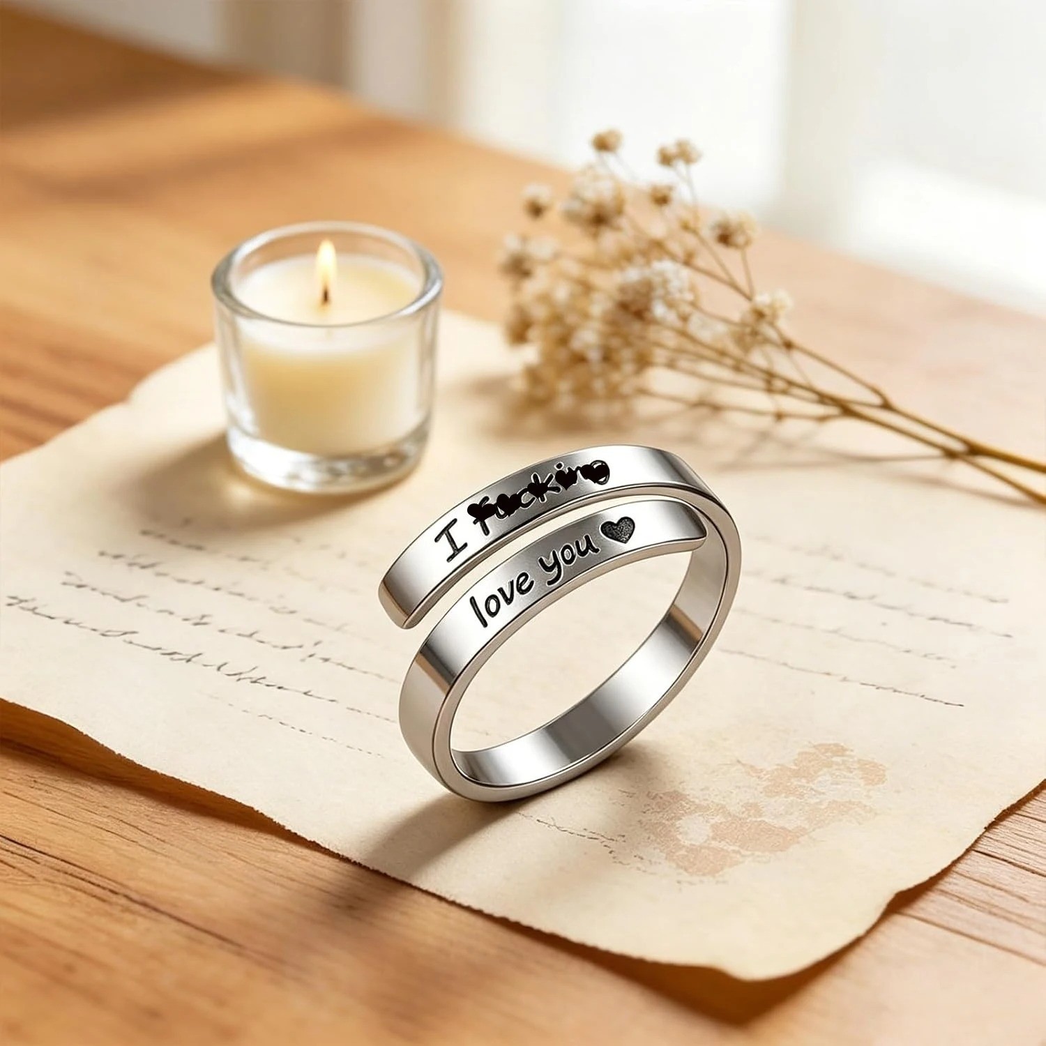 I F♡Cking Love You Ring for Women, Hope Rings Adjustable Stainless Steel Silver