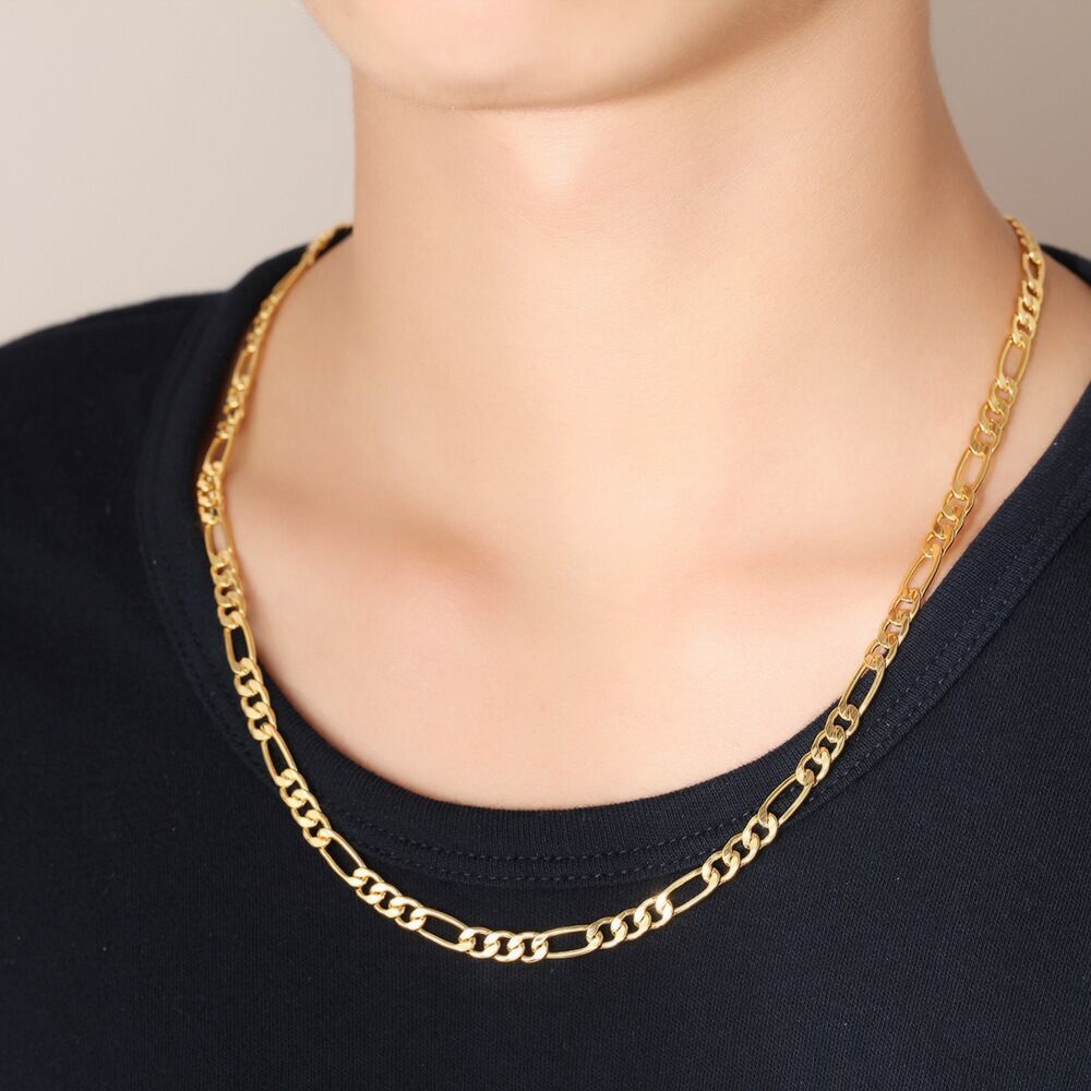 Fine Jewelry 4 mm Fashion 18k Gold Plating Figaro Chain Necklace 20 inch/24 inch