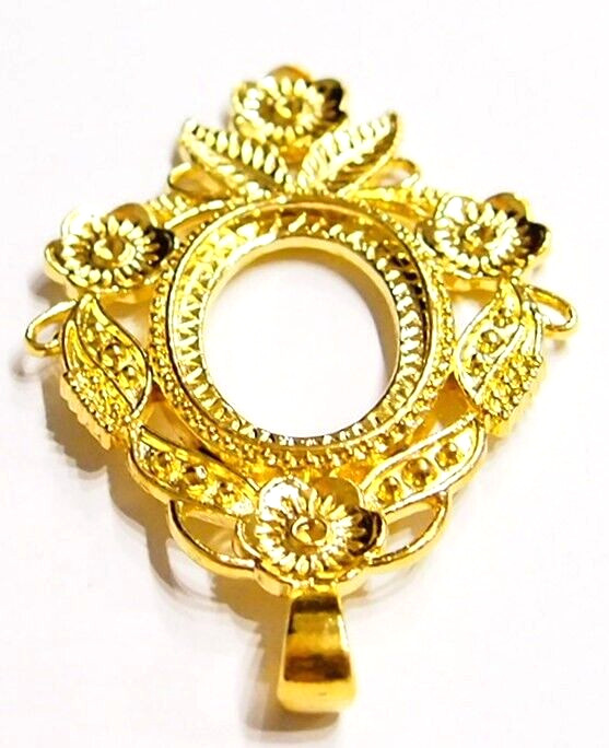 4 of 30x22mm Shiny Gold Flower and Leaf Pendant Settings, For Cameos, Cabs Glass