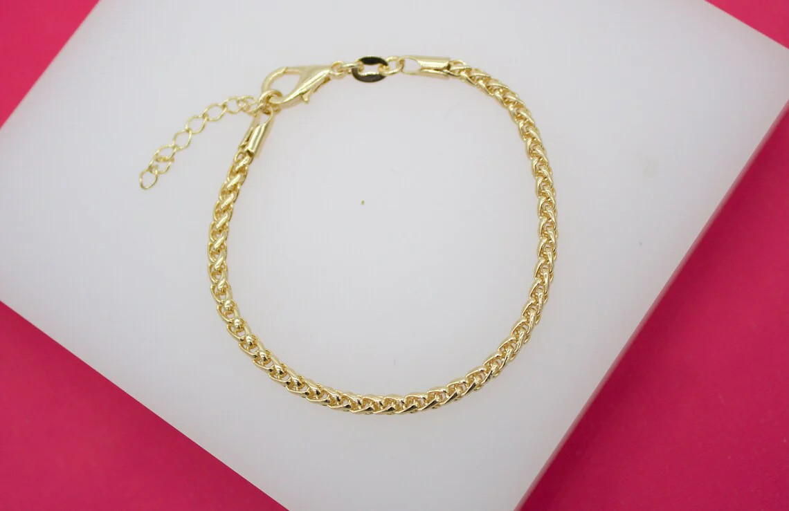 18K Gold Filled 3mm Wheat Bracelet (I26)