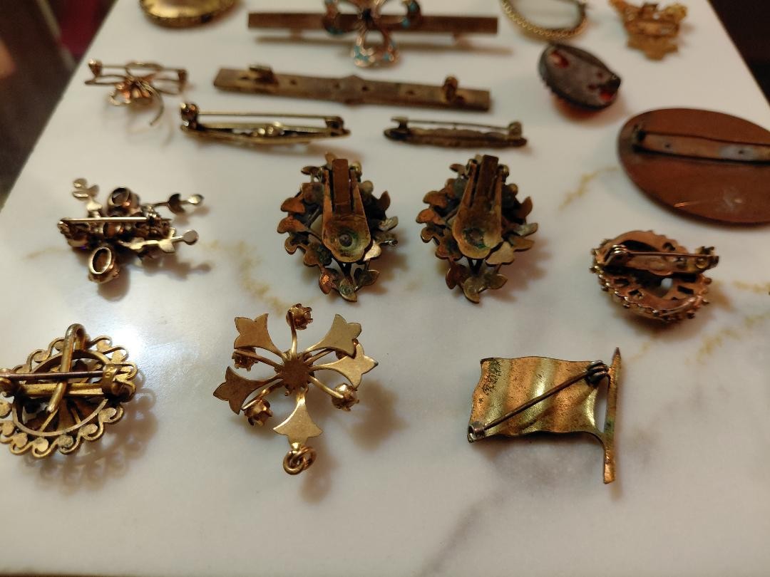 Antique Victorian Jewelry Lot Gold Filled, Mourning Brooches.