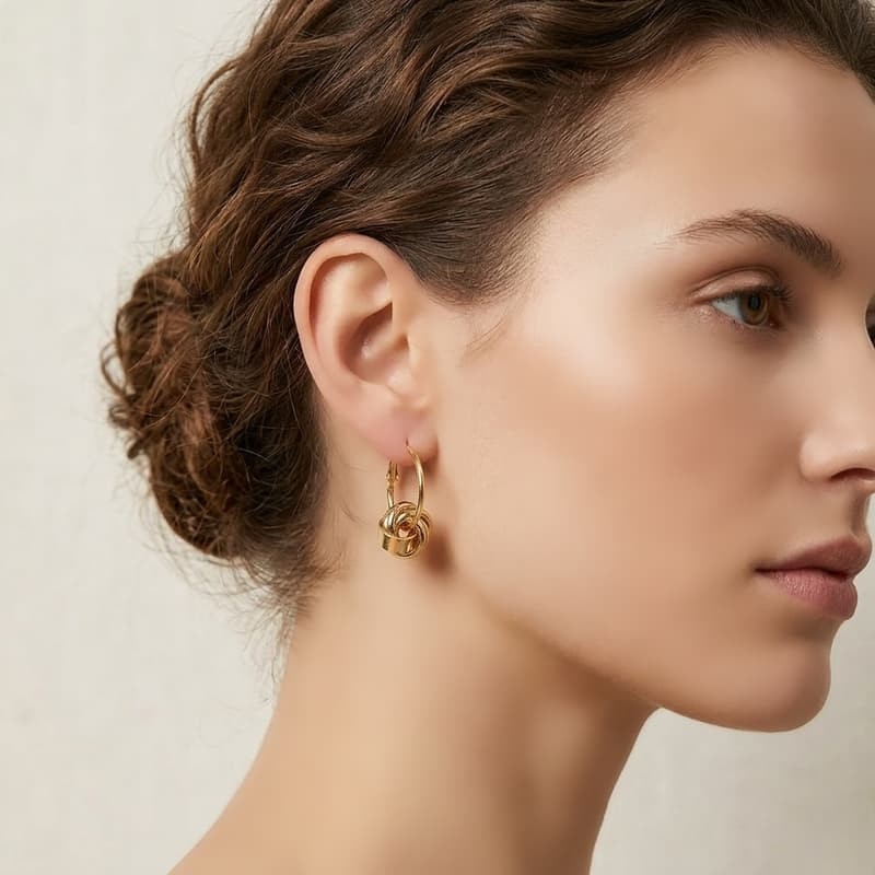 Gold Knot Hoop Earrings Geometric Twisted Ring Drop Earrings Quiet Luxury