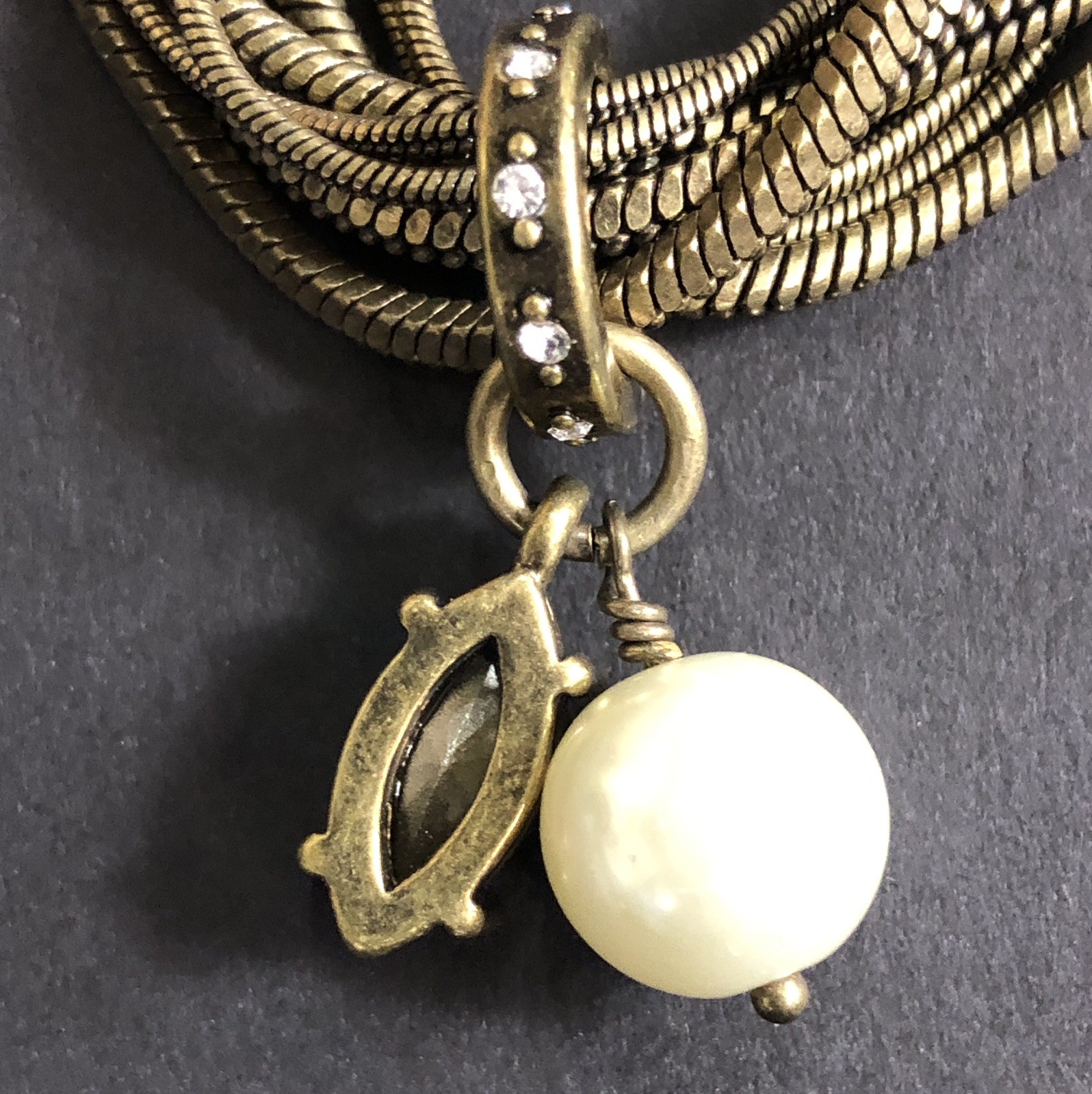 Silpada KR Necklace Dreamy Details Brass Swarovski Crystal Faux Pearl 17 inches