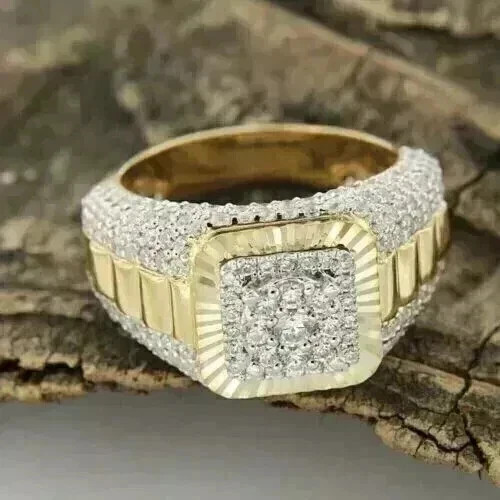 2Ct Round Cut Lab Created Diamond Men’s Engagement Ring 14K Yellow Gold Plated