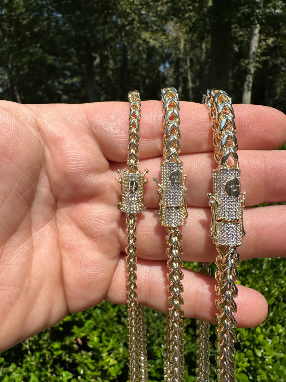 Iced MOISSANITE Clasp 14k Gold Stainless Steel Franco Chain Necklace Bracelet