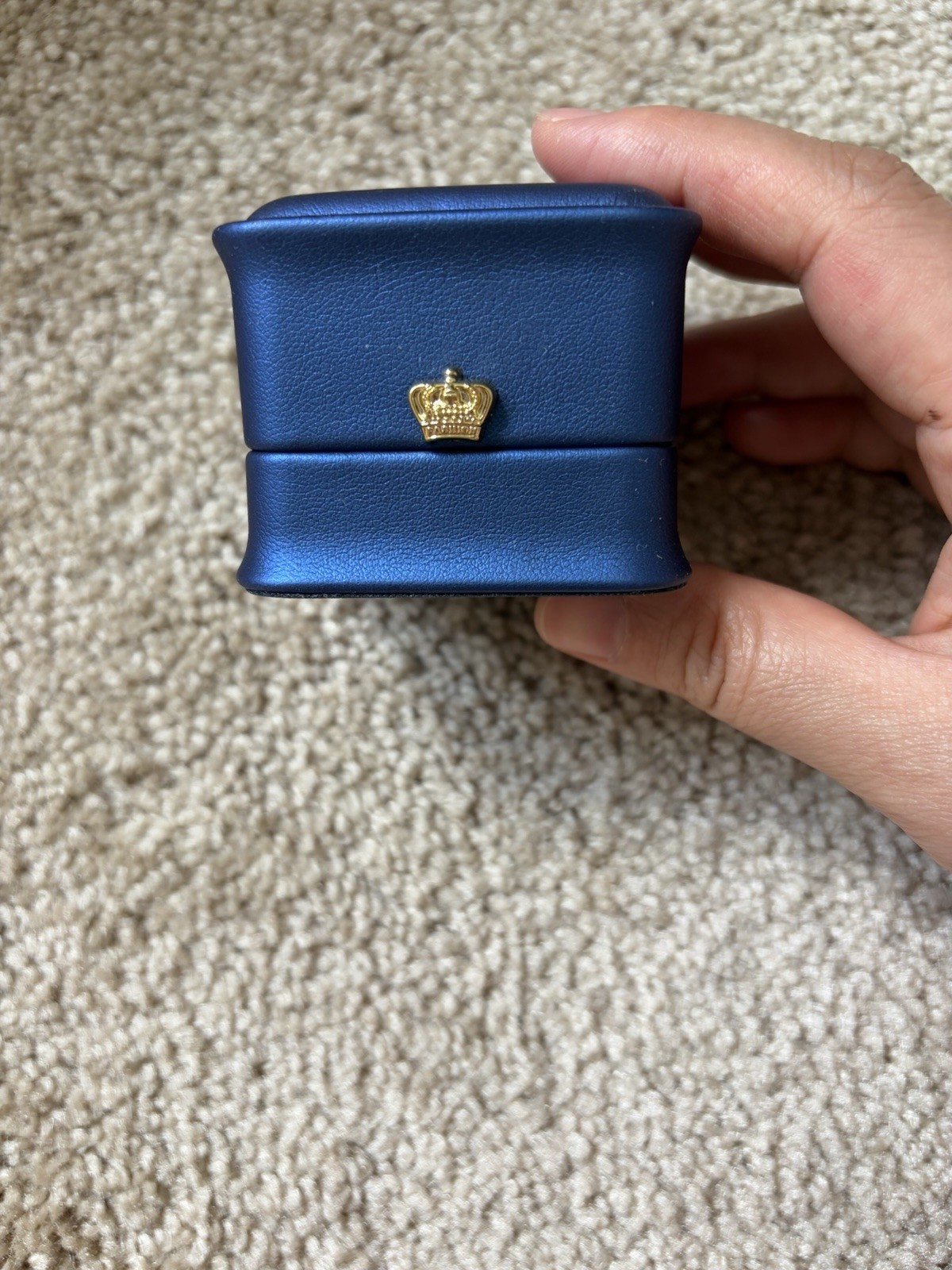 Blue Velvet Ring Box Gold Crown Square Wedding Gift Case