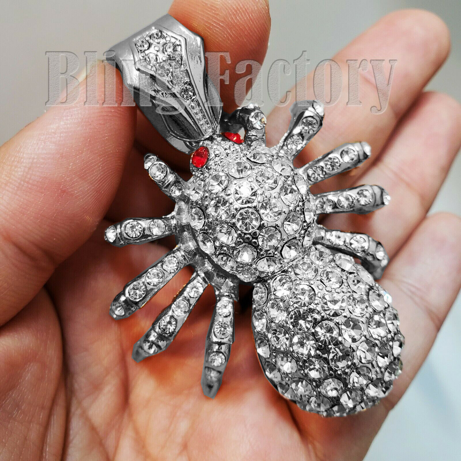 Silver Plated Alloy Spider Pendant 16″ ~ 30″ Cubic Zirconia Cuban Chain Necklace