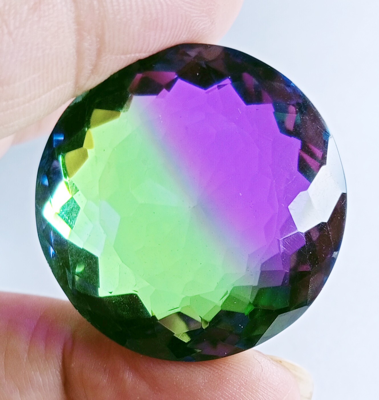 Natural Large Size Tourmaline Bi-Color Round Cut Certified 90.75 Ct Gemstone
