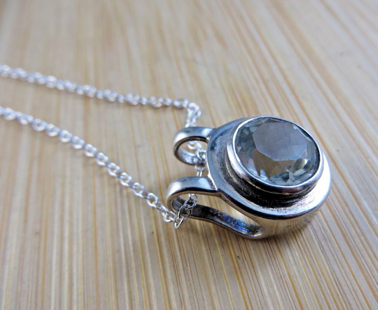 Very Light Blue Topaz Sterling Silver Round Pendant 18″Chain Necklace #586