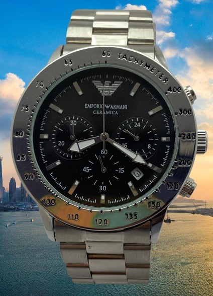 Refurbished Luxury Emporio Armani Black Dial Silver-Tone Quartz Men’s Watch