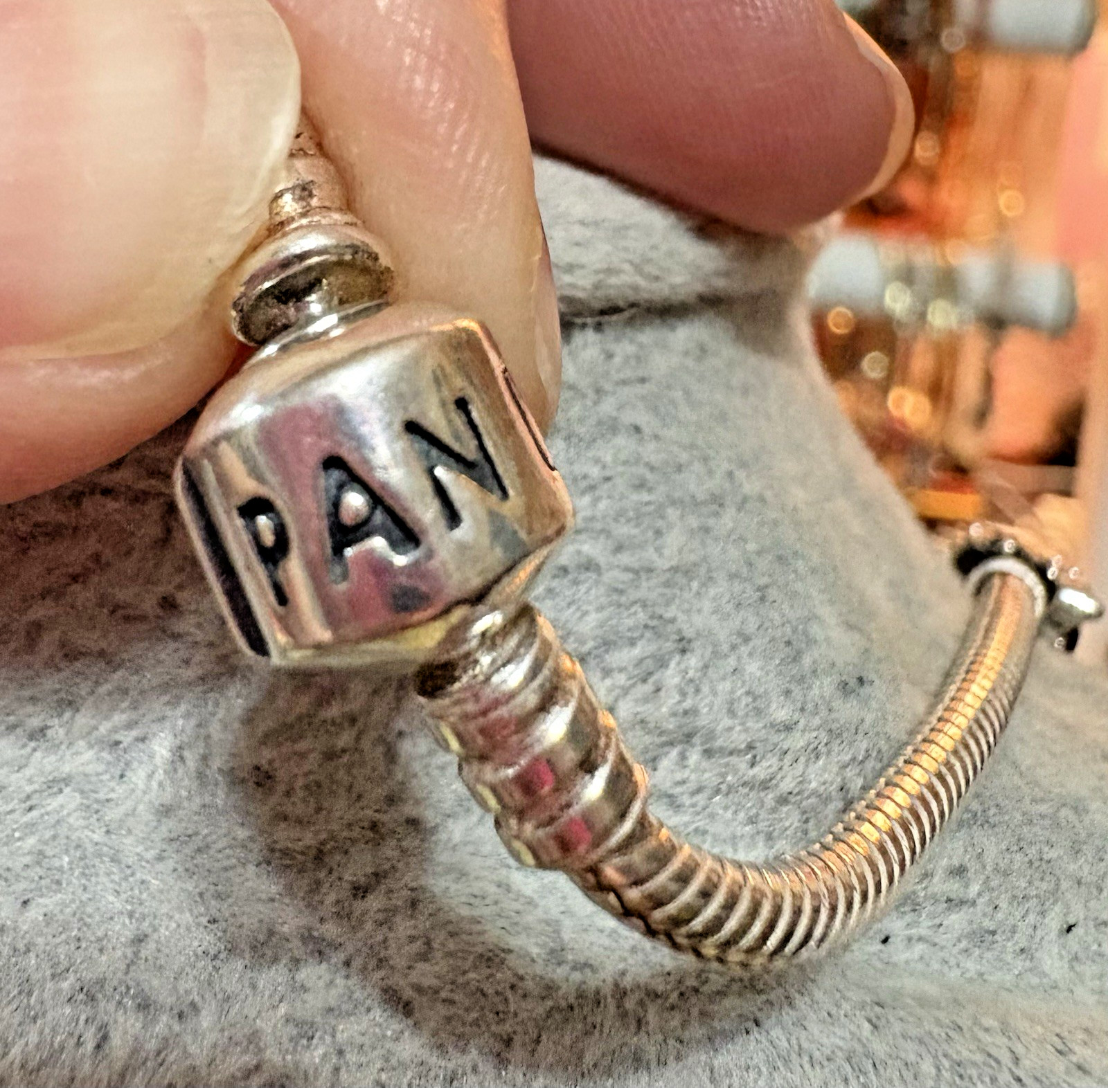 Pandora Moments ALE 925 Sterling Silver Snake Chain Charm Necklace 15 1/2″ 40 cm