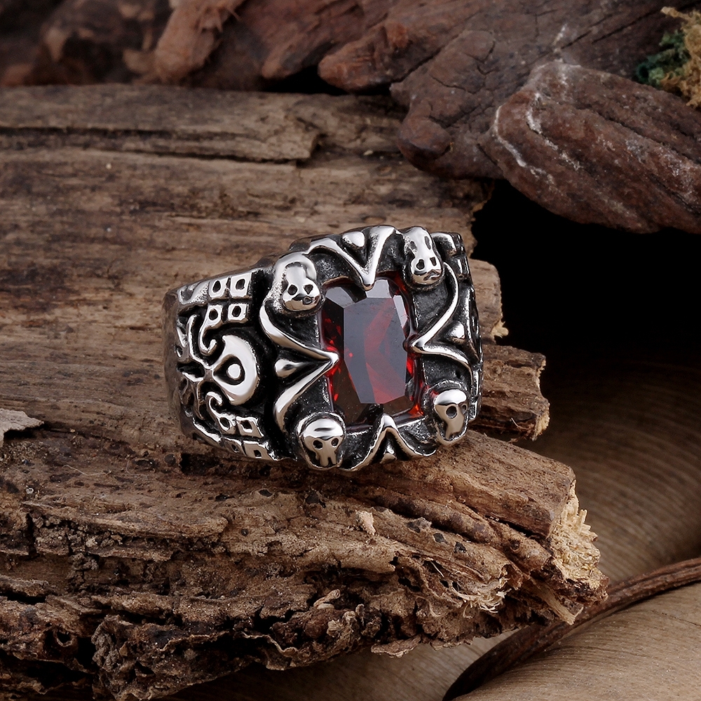 Stainless Steel Gothic Biker Tribal Ring Black Red Men’s UnIsex B202