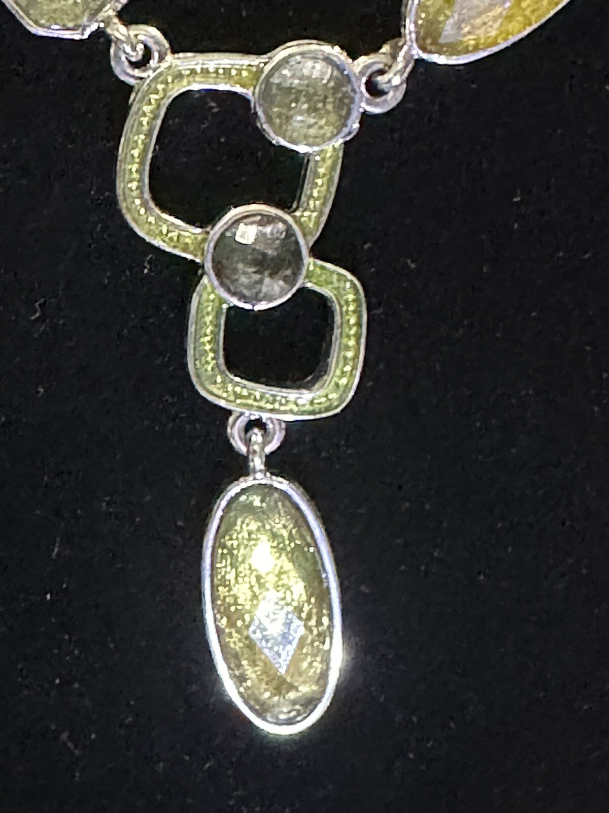 Lia Sophia Silver Tone Green Foil Backed Crystal Multi-strand Necklace 19” NEW