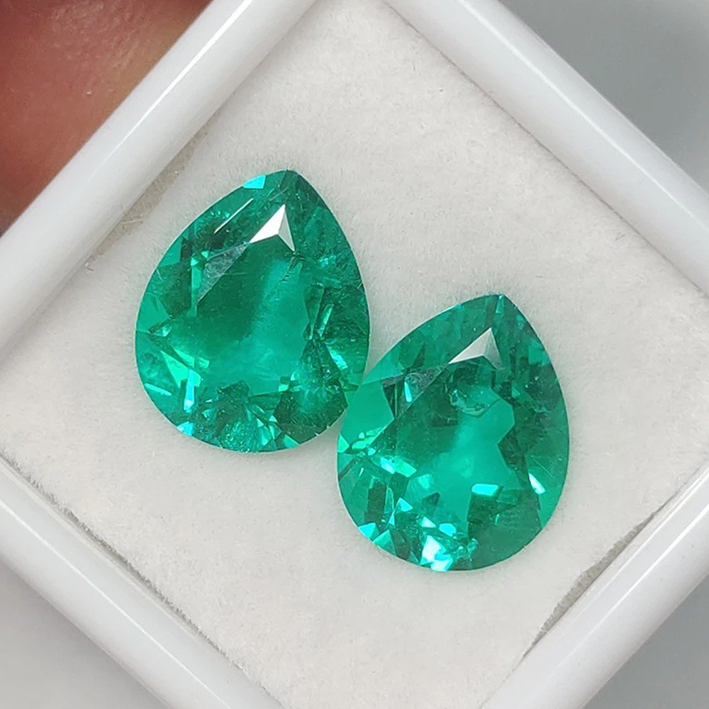 AGL Lab Grown Hydrothermal Pear Cut Lab Grown Colombia Emerald Loose Gemstones