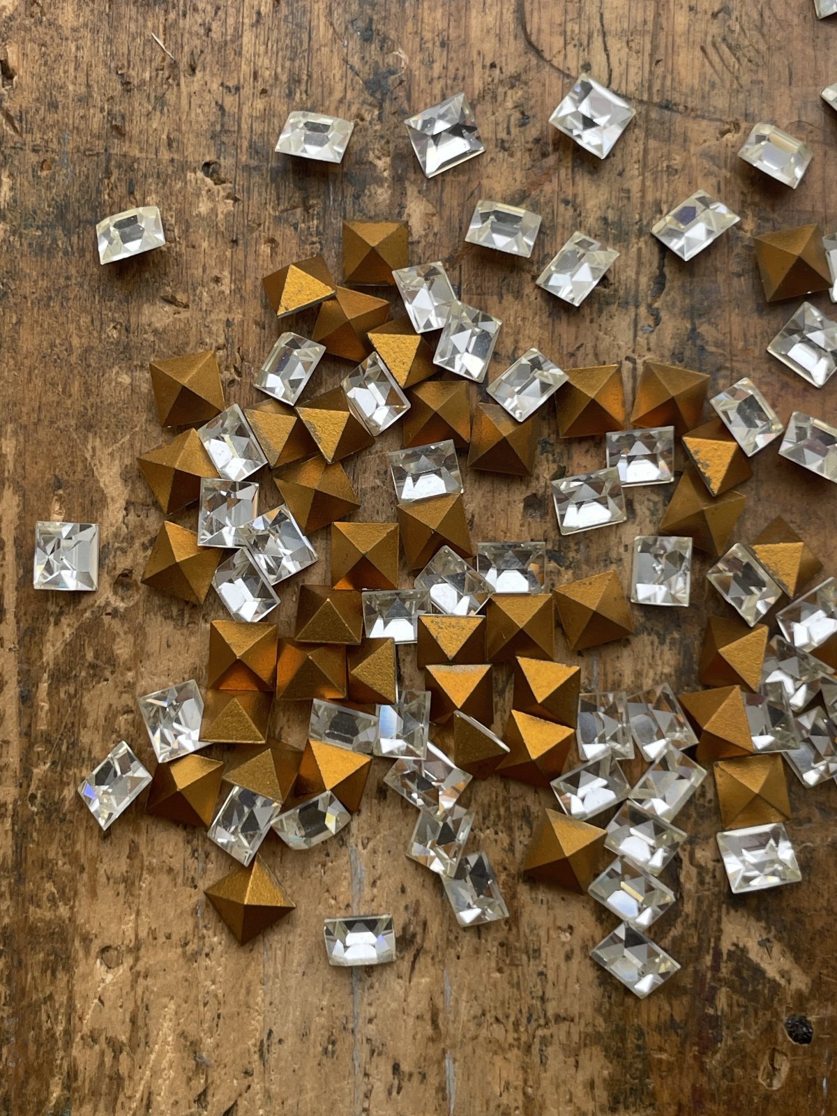 (1 Gross=144) NEW Vintage SWAROVSKI 6mm Crystal Square Faceted Gold Foiled