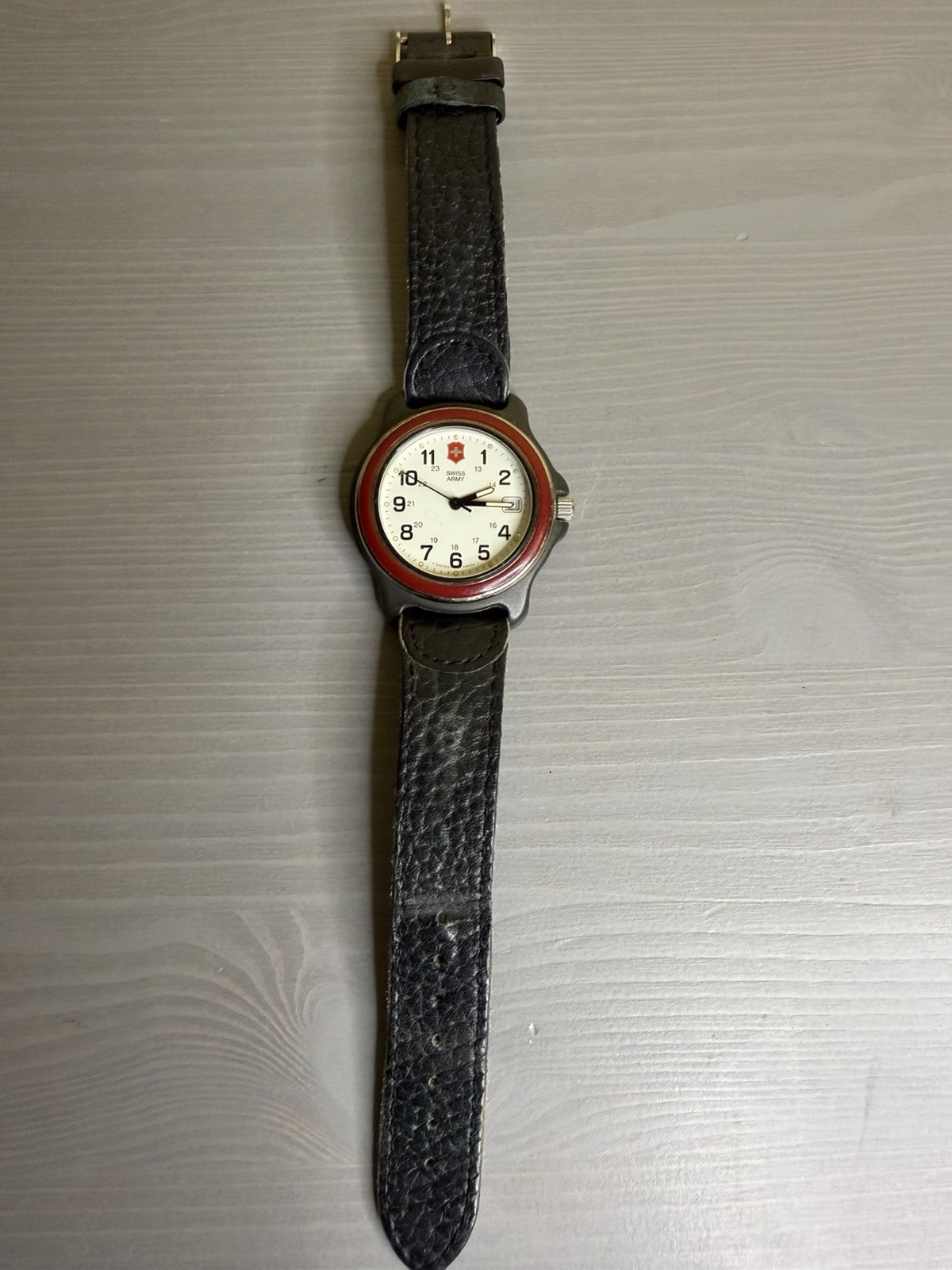 Swiss Army Men’s Stainless Steel Watch Water Resistant 330 Feet Red Bezel