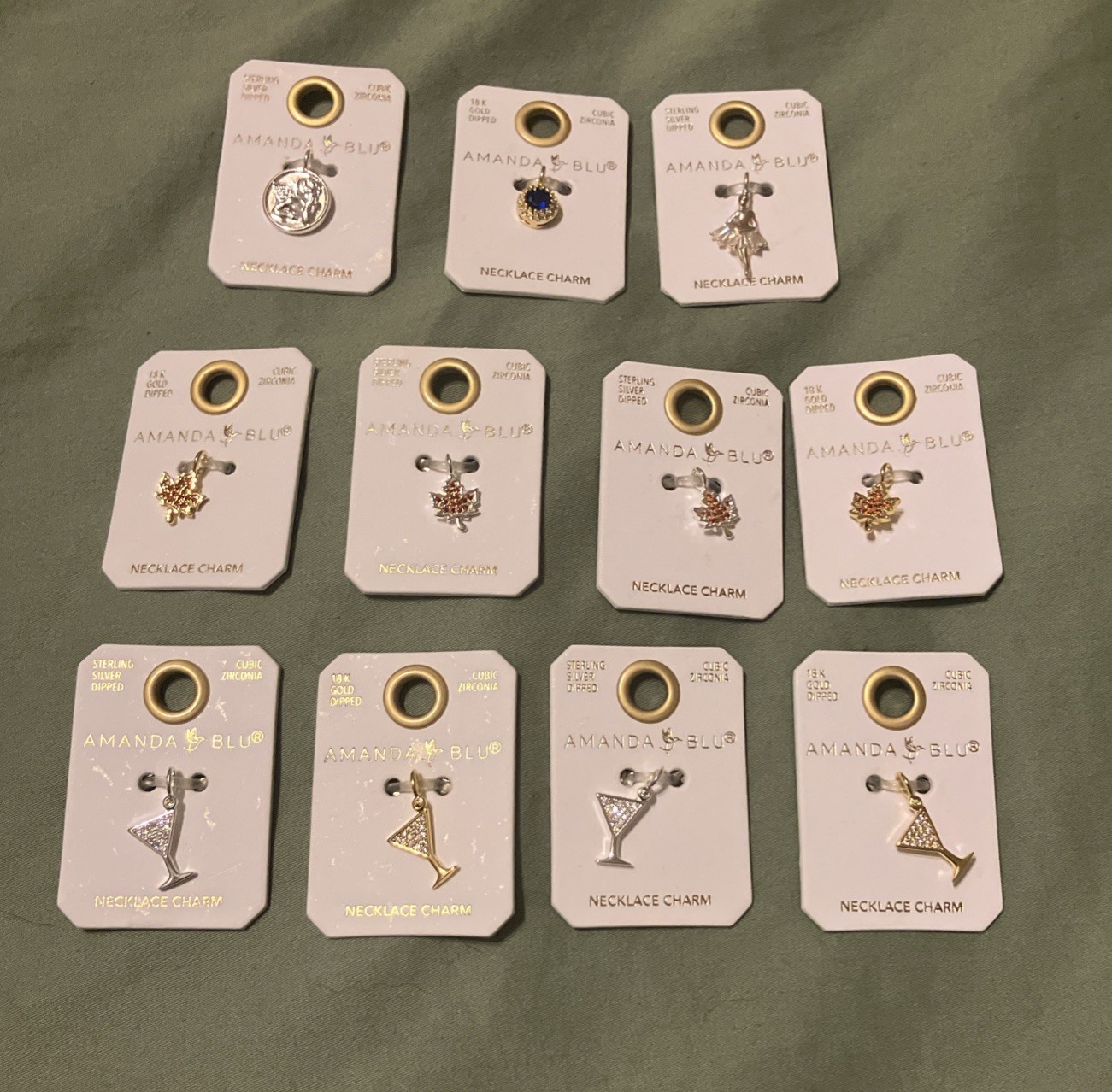 NEW Lot of 11 AMANDA BLU Silver Dipped Charms ~ Leaf, Martini Glass, Ballerina