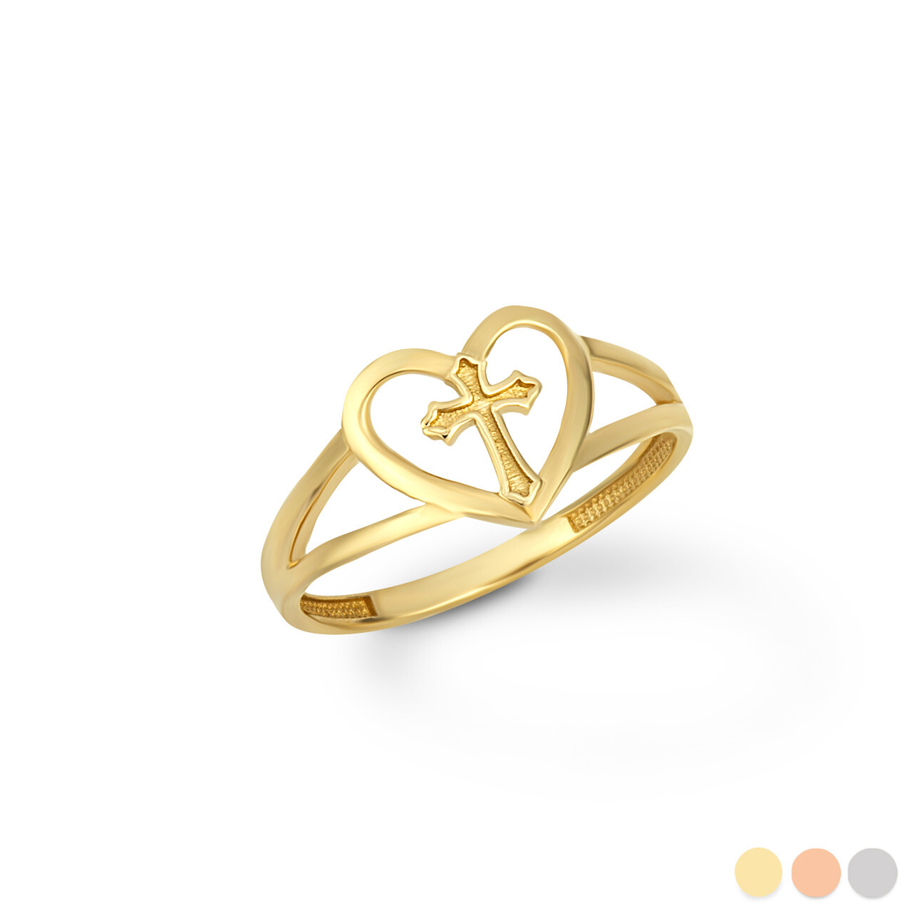 Gold Heart Cross Ring (Available in Yellow/Rose/White Gold)