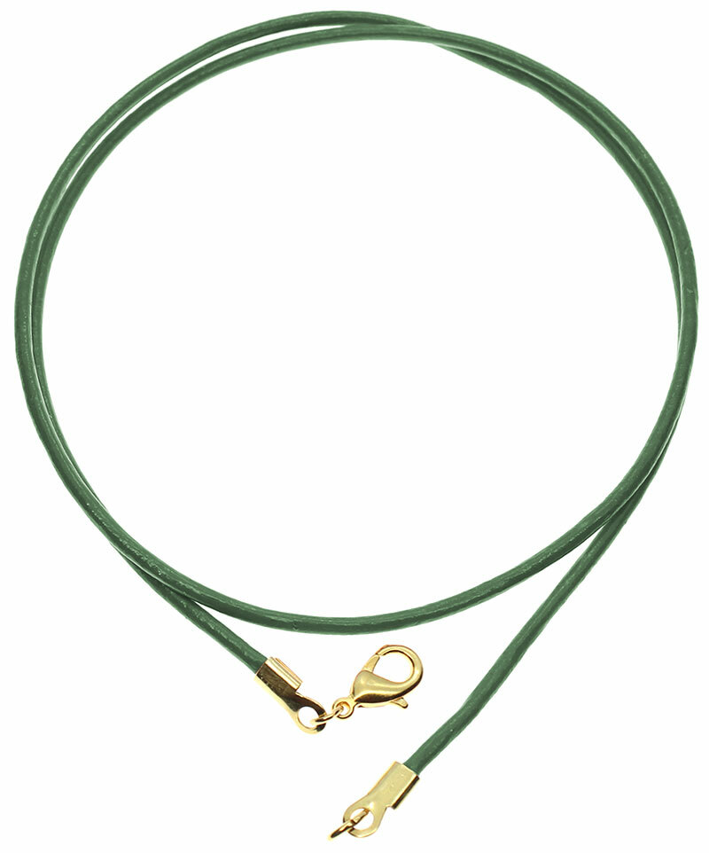 Green Leather Cord Necklace Silver/Gold Clasp 16″ 18″ 20″ 22″ 24″ 26″ 28″ 30″