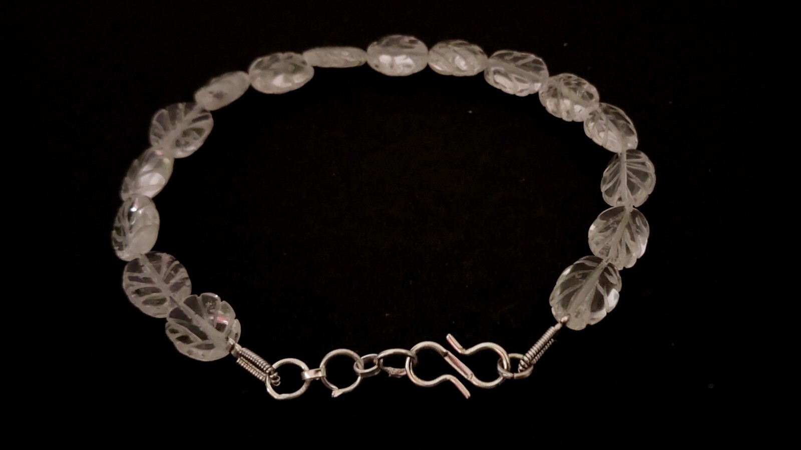 7″inch Bracelet Natural Crystal Quartz Oval Leaf Carved Smooth 9x14mm Beads