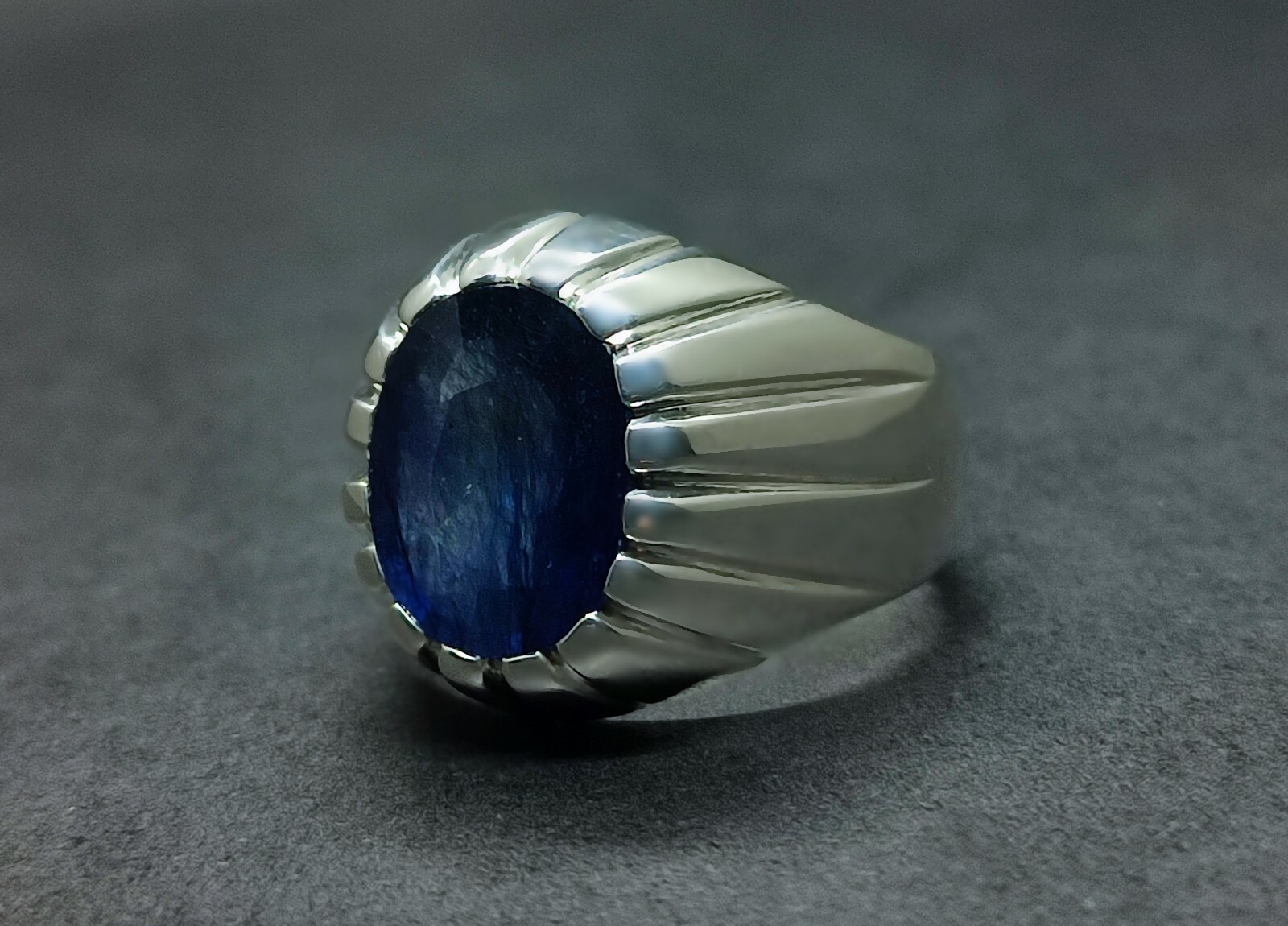 Natural 9 Carat Big Blue Sapphire Sterling Silver 925 Handmade Neelam Mens Ring