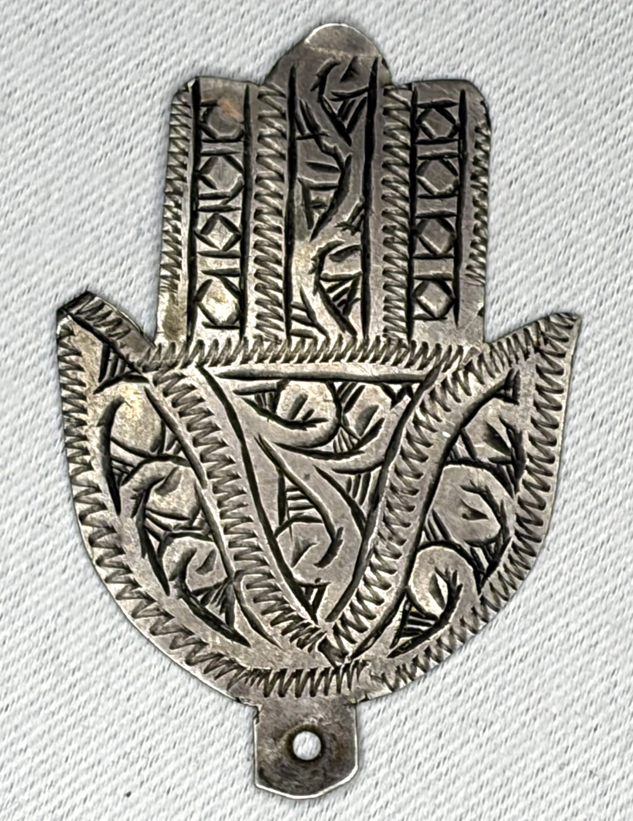 Vintage Moroccan Hamsa Hand Silver Tone Evil Eye Protection Amulet