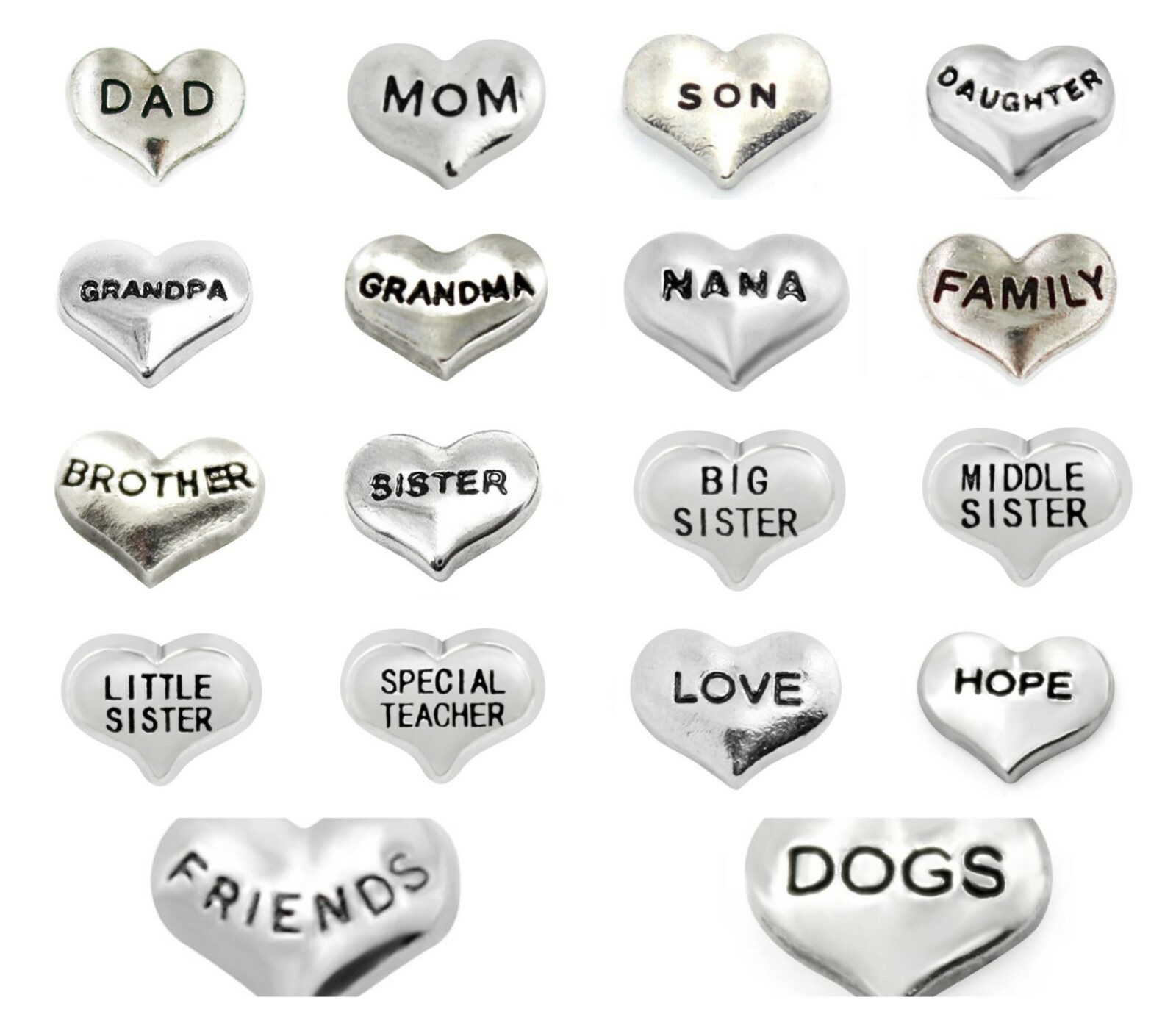 Floating Charms Hearts Love Family for Glass Memory Lockets