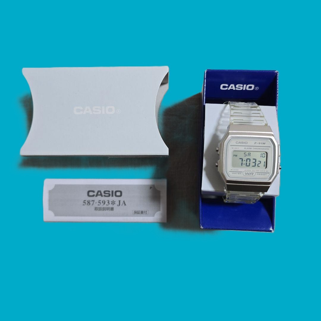 Casio F-91W Digital Watch Clear Skeleton White Vintage Style New Unused w/Box