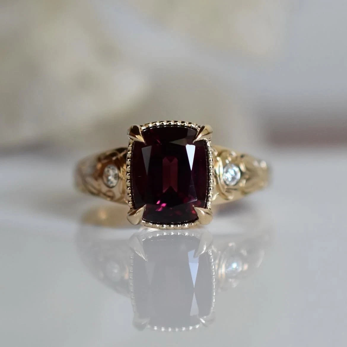 5.40 Ct Cushion Cut Natural Ruby & Diamond Wedding Ring 14K Yellow Gold
