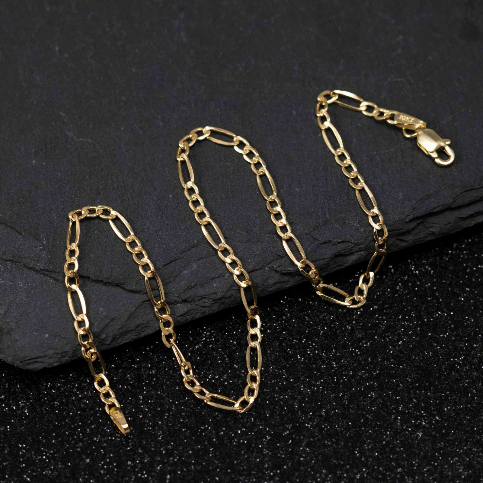 2.5mm Figaro Chain Anklet with Lobster Lock Real 10K Yellow Gold 10″