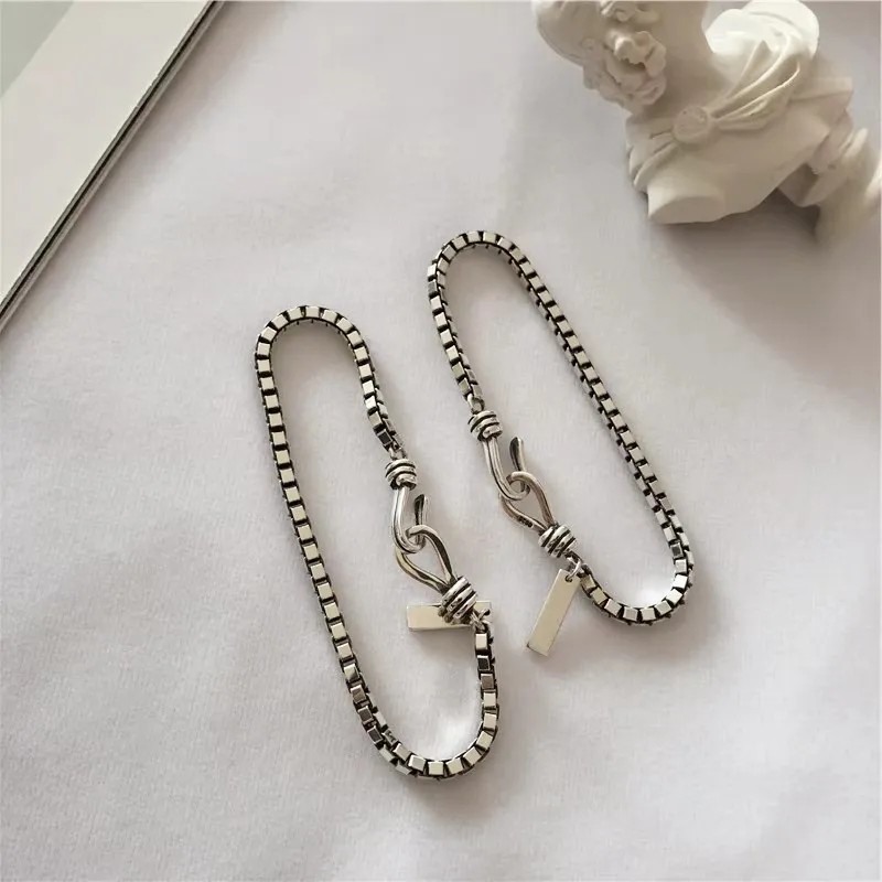 Women s 925 Sterling Silver Beads Handmade Retro Geometric Bracelet Gift