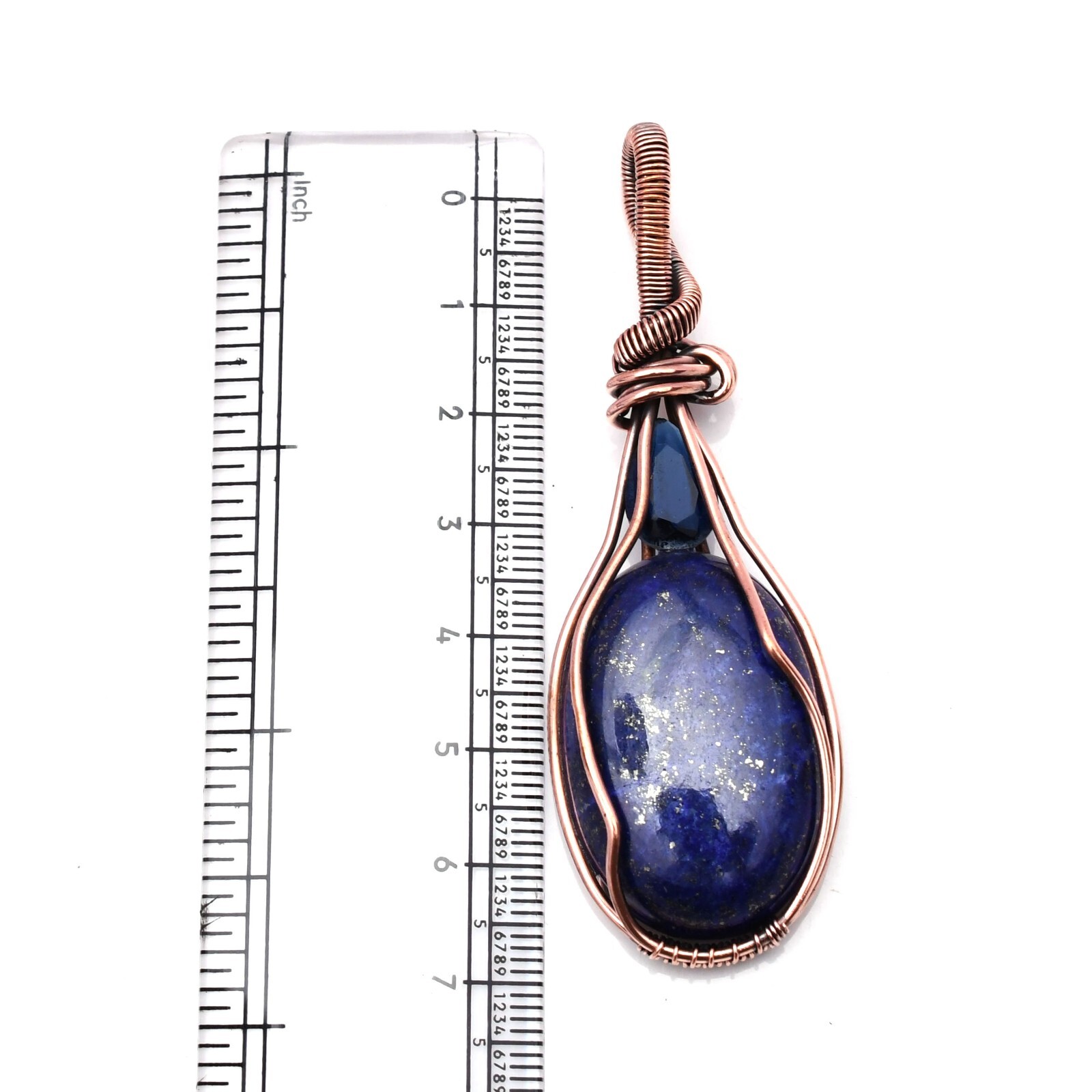 Lapis Lazuli Pendant Copper Wire Wrapped Handmade Jewelry Pendant 2.15″