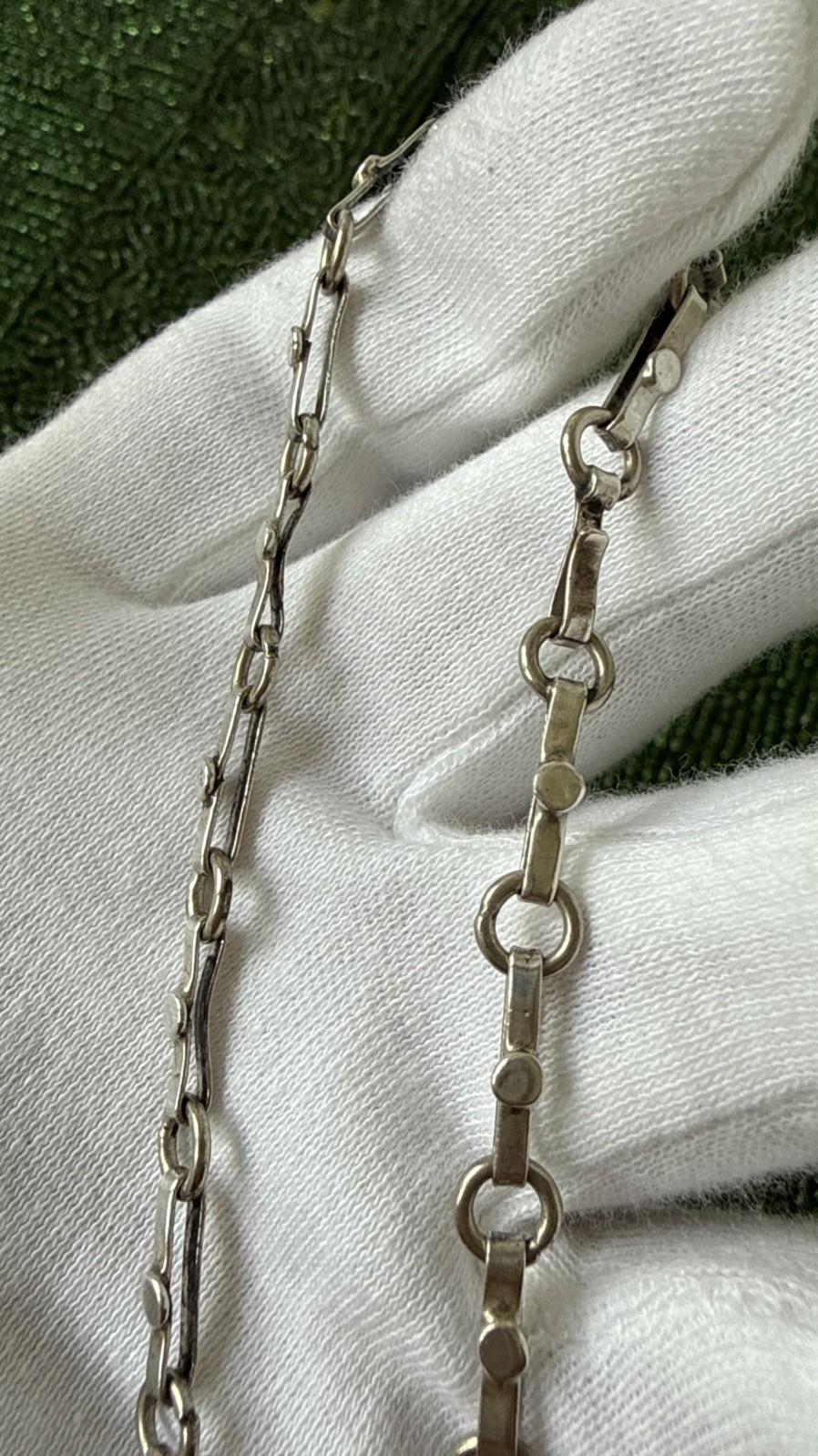 Antique Sterling Silver Hand Made Oval Belcher Link Chain Necklace 20”