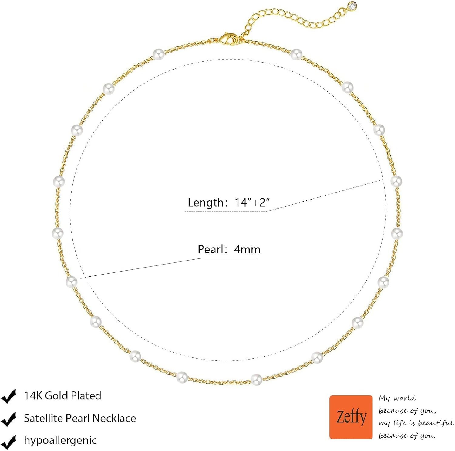Timeless 4MM Gold Satellite Pearl Necklace – Dainty Bridesmaid & Everyday Wear