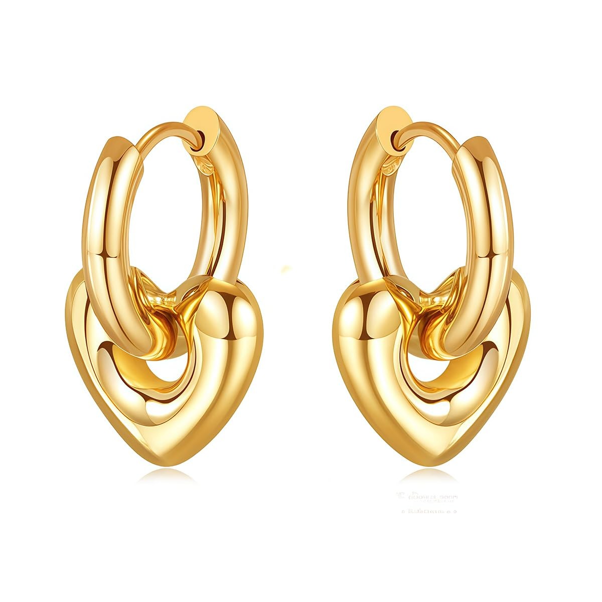 18K Gold Plated Heart Hoop Earrings for Women – Hypoallergenic Stainless Stee…