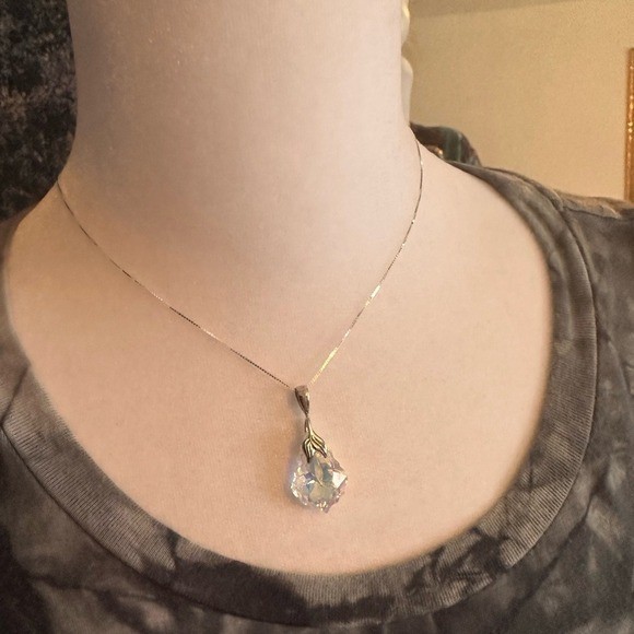 Swarovski Austrian Crystal Aurora Borealis Baroque Pendant 925 Silver Necklace