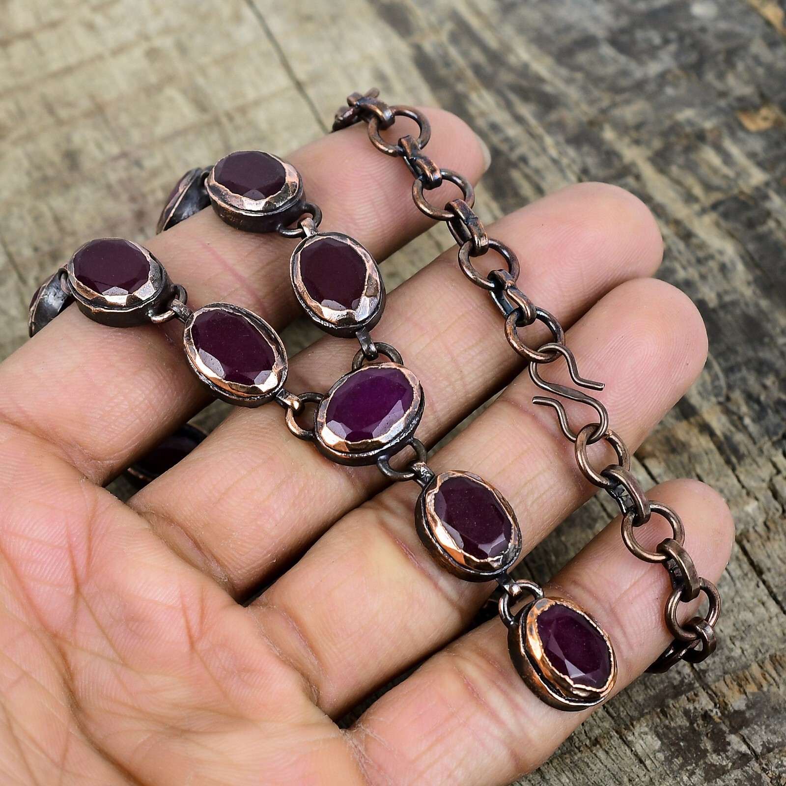 Kashmir Rubi Gemstone Copper Electroformed Chain Engagement New Necklace Jewelry