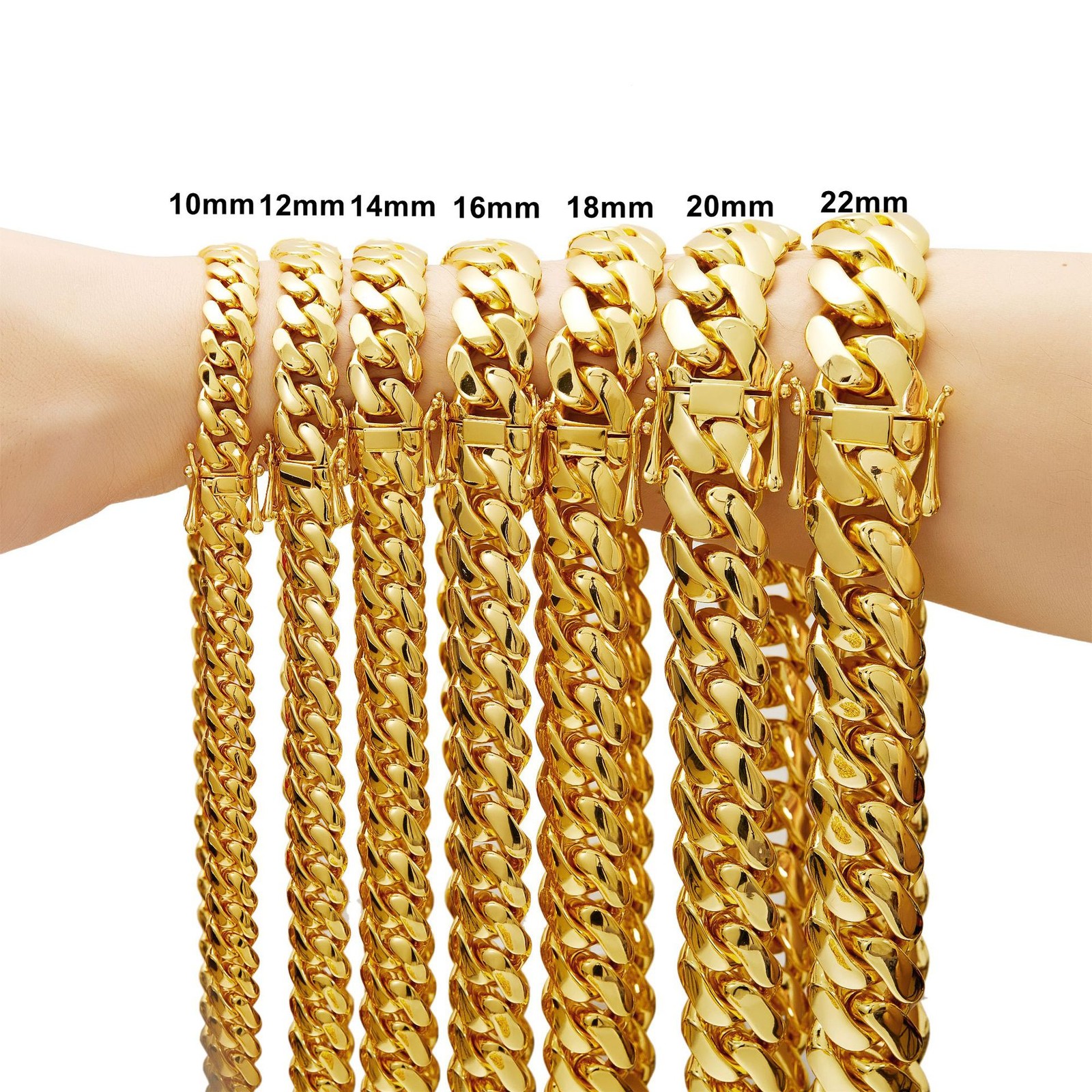 Miami Cuban Link Chain Necklace Bracelet 14K Gold Plated Stainless Steel 12-20MM