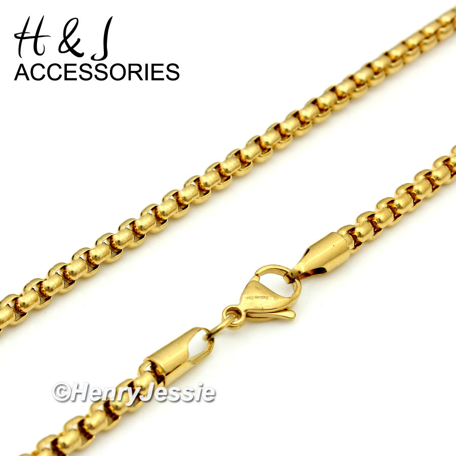 16-36″MEN Stainless Steel 2.5mm Gold Plated Smooth Classic Box Chain Necklace
