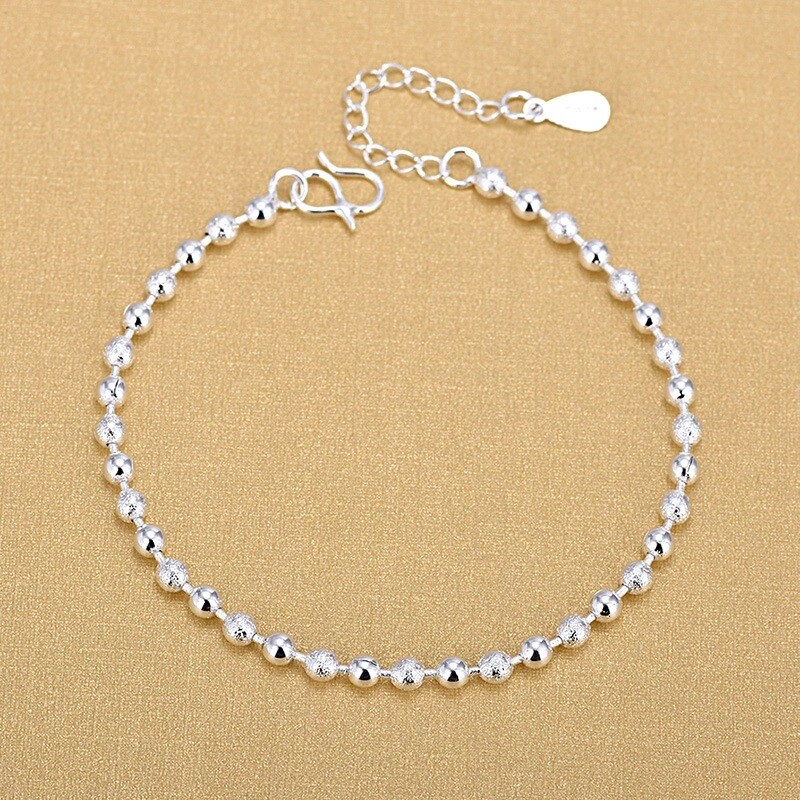Women’s 925 Sterling Silver Beaded Link Chain Foot Ankle Fashion Bracelet #AB33