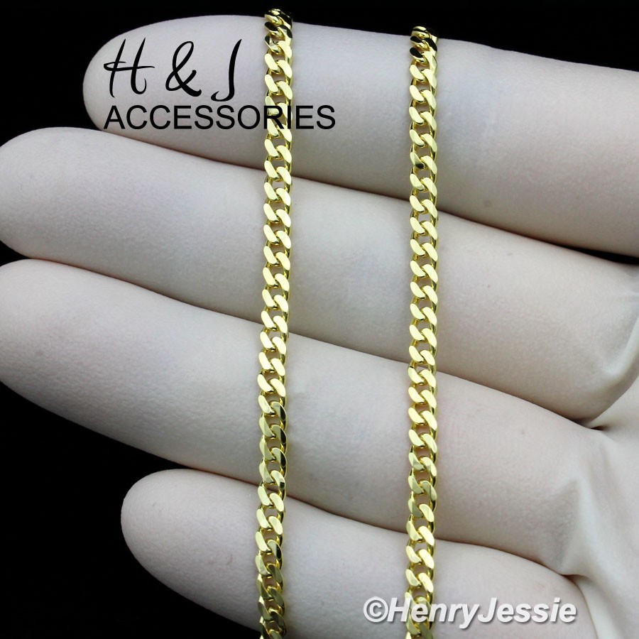 18″-24″MEN 925 STERLING SILVER 3MM GOLD PLATED MIAMI CUBAN CURB LINK NECKLACE*25
