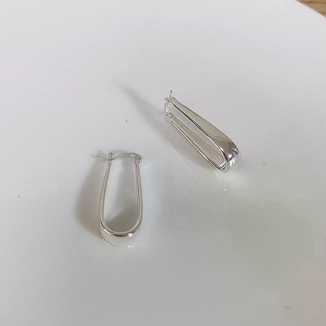 925 Silver Teardrop Hoop Earrings Minimalist Geometric Dangle Earrings A48